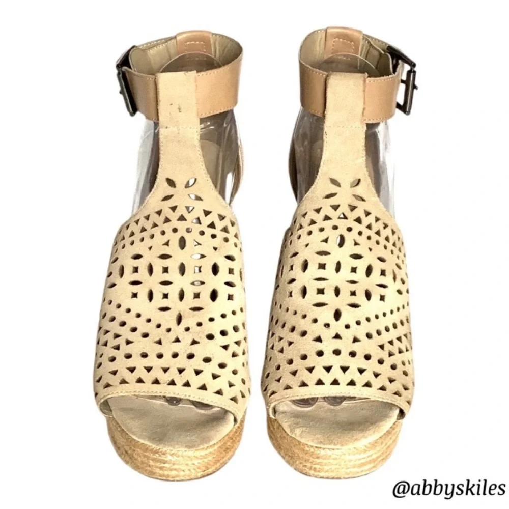Marc Fisher Women's Hasina Perforated Suede Platform Wedge Sandal Size 8.5